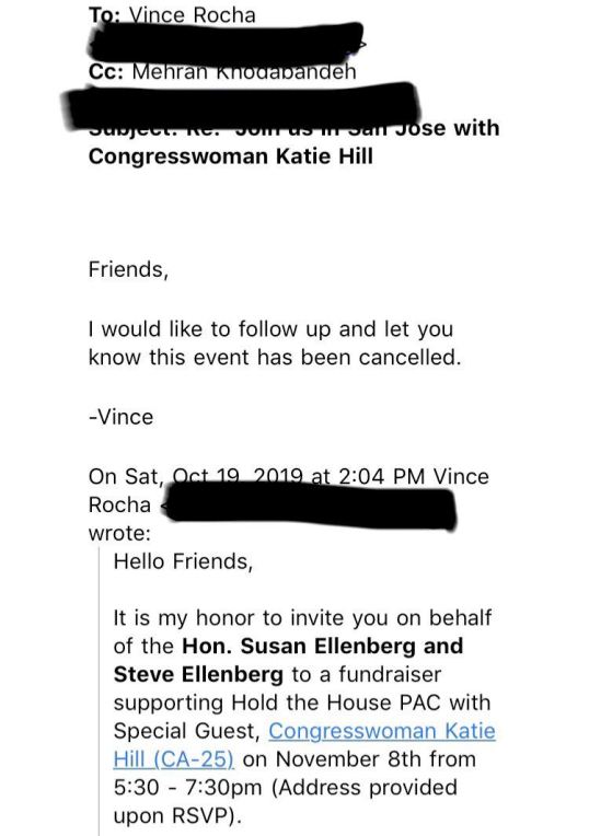 Silicon Valley fundraiser cancellation e-mail first reported by The Daily Fold