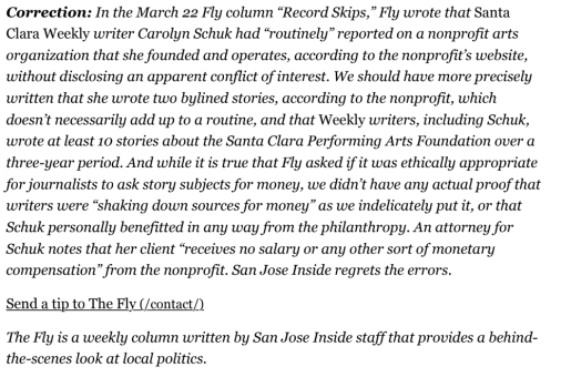 An example of many corrections by San Jose Inside